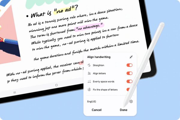 Samsung Galaxy S10 FE con su S-pen escribe